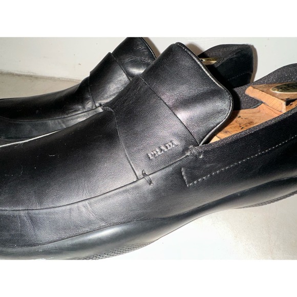 Prada Black leather slide on loafers men black slides US 10.5 - Picture 6 of 14